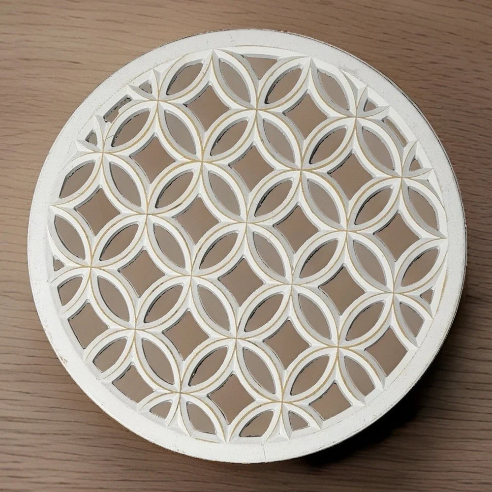 Wood Wall Flower Of Life Medallion Distressed White Scrolled 14